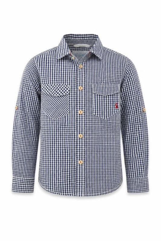 Joules Boys Blue Check Button-Up Shirt Size 7 Years