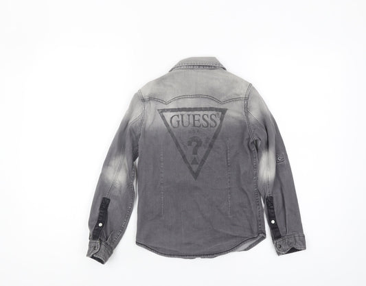 Guess Boys Grey Casual Logo Denim Shirt, Size 7 Years
