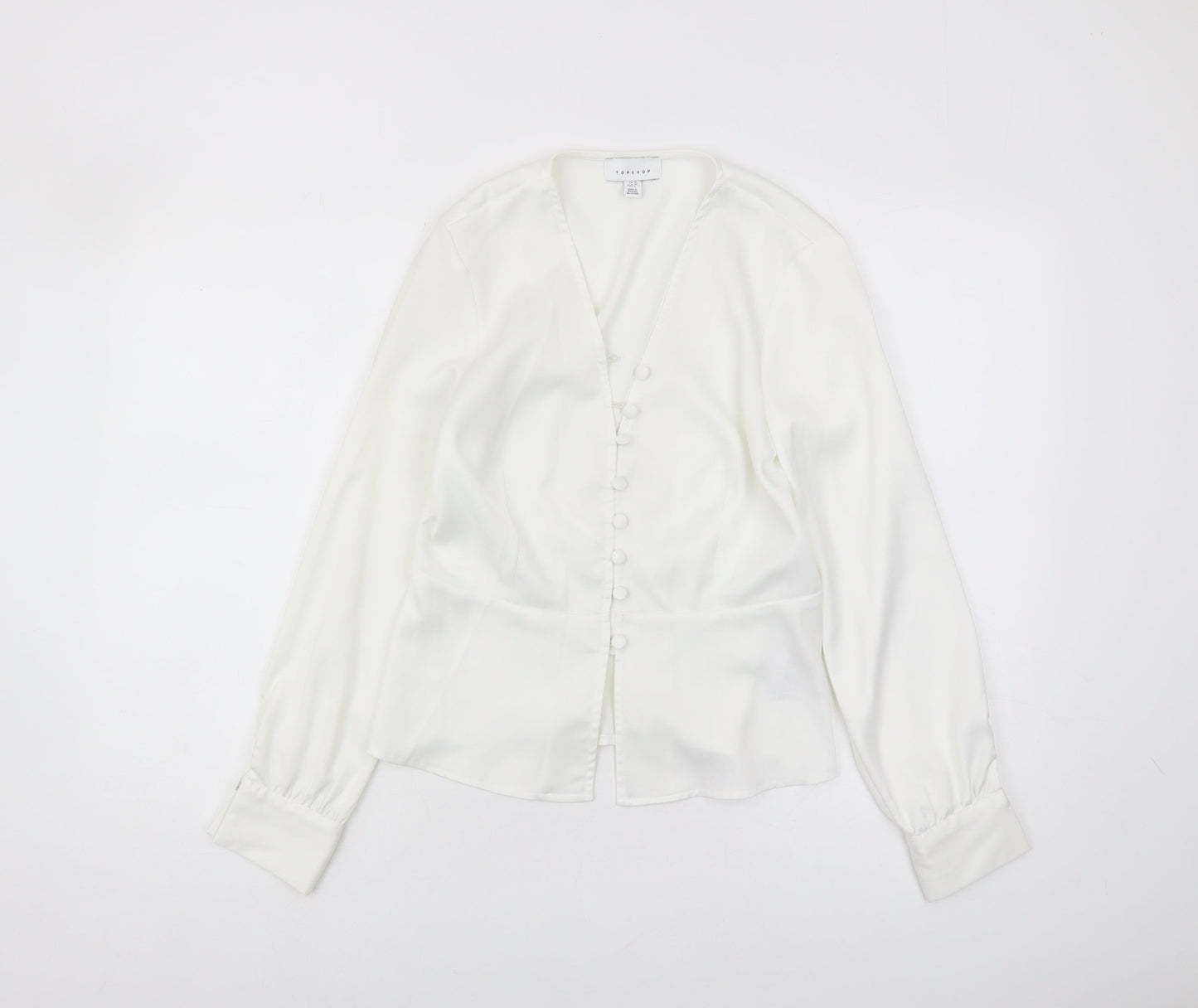 Topshop Women's White Satin Button Blouse UK 10