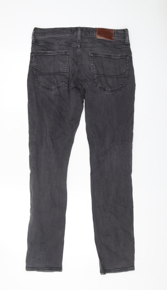 Hollister Men's Grey Skinny Jeans Size 32 with Distressed Style