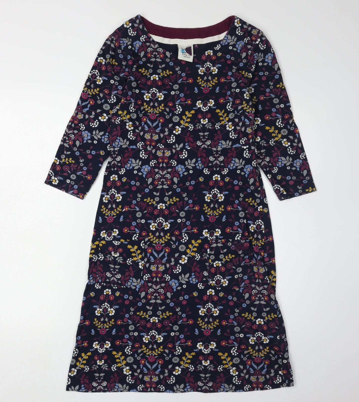 Weird Fish Women's Multicoloured Floral Jersey Dress Size 8