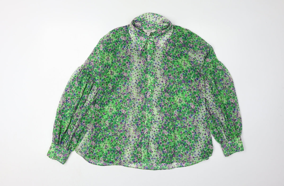 River Island Women's Green Floral Blouse, Size 8
