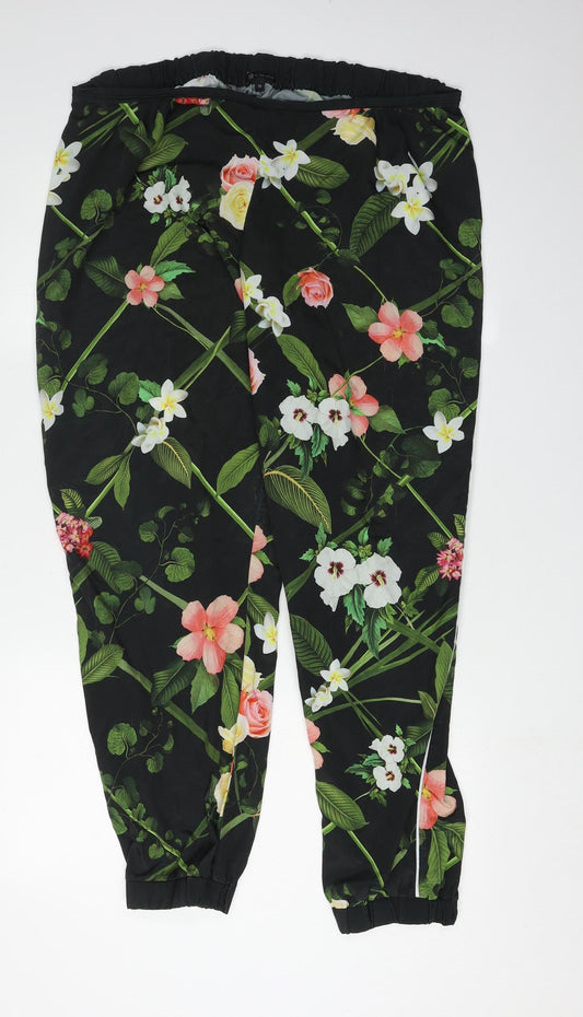 Ted Baker Women's Black Floral Jogger Trousers Size 16