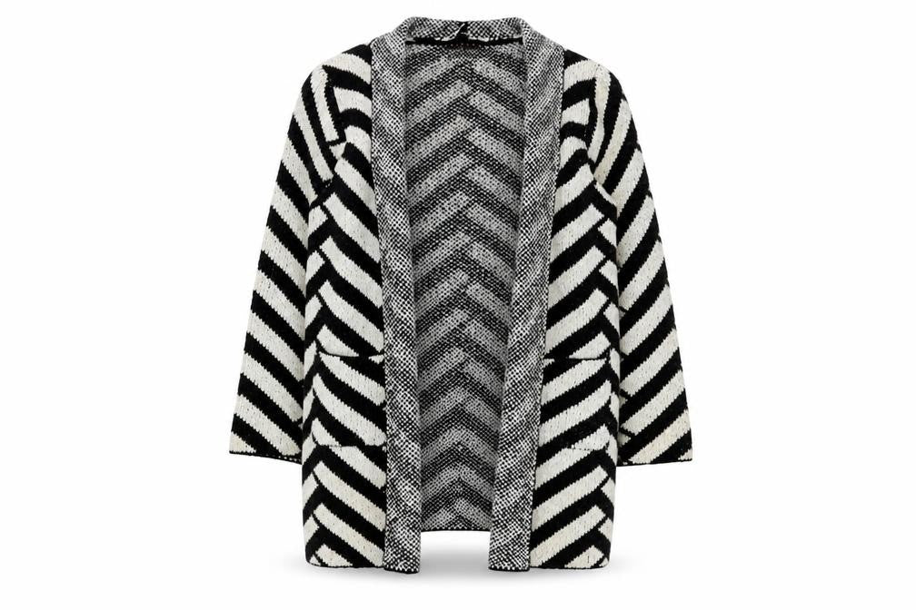 Anna Rose Women's Black Ivory Cardigan L Geometric Knit