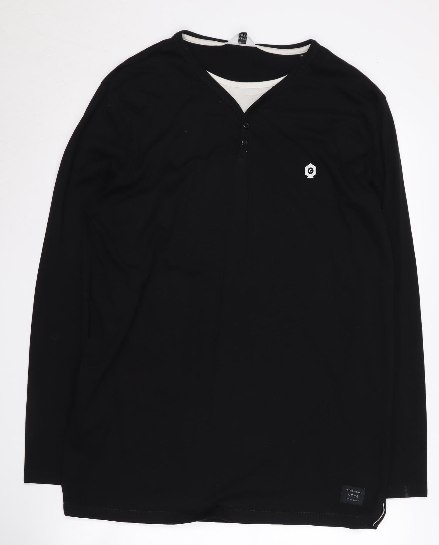 Jack & Jones Men's XL Black Henley Long Sleeve T-Shirt