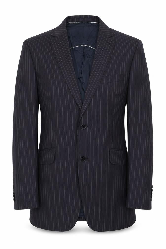 Front view of St. George by Duffer Men's Blue Striped Blazer, size 42L