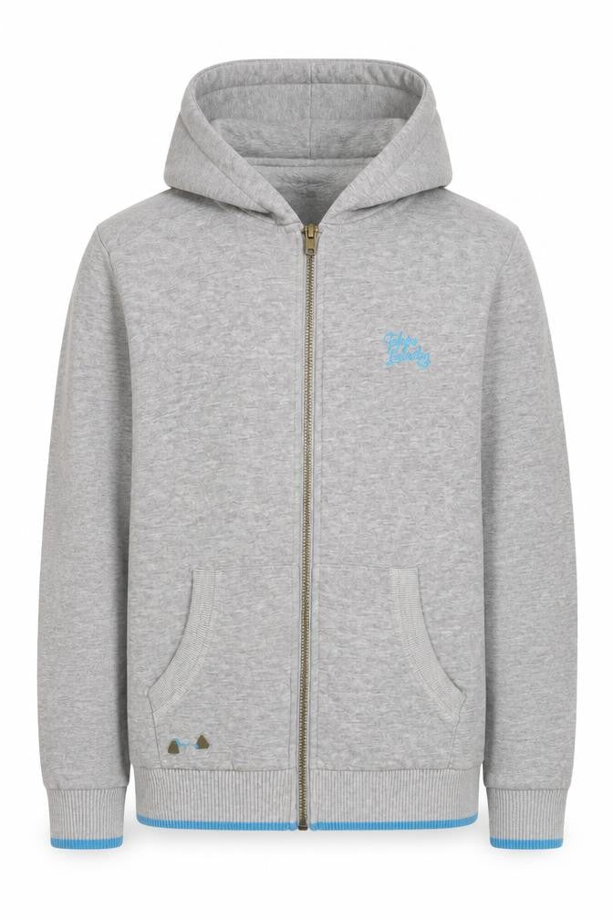 Front view of Tokyo Laundry boys’ grey full zip hoodie 13 years