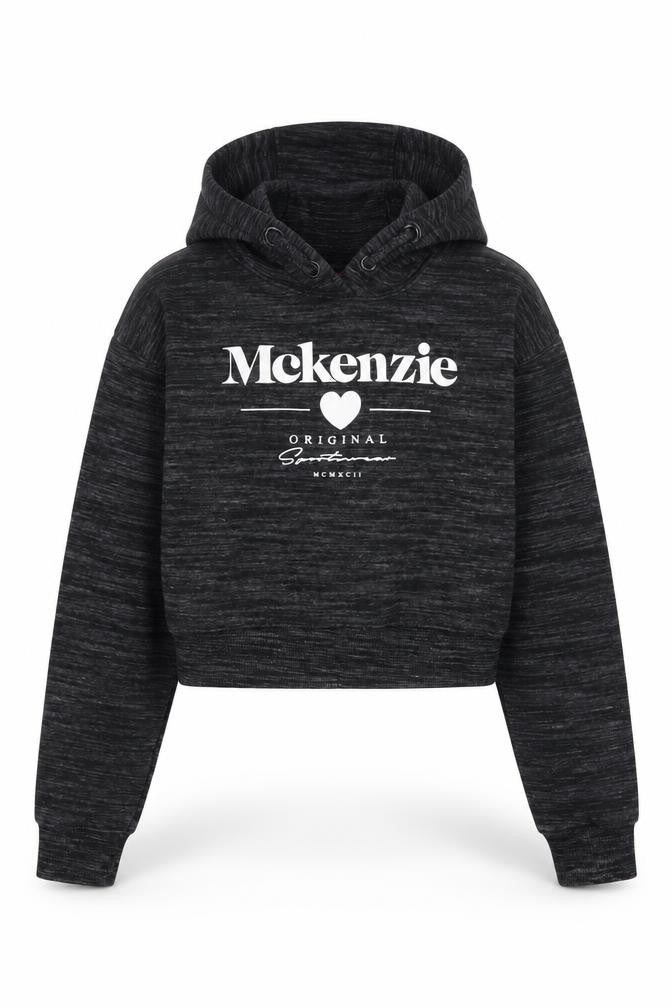 Front view of McKenzie girls’ black pullover hoodie 10-11 years