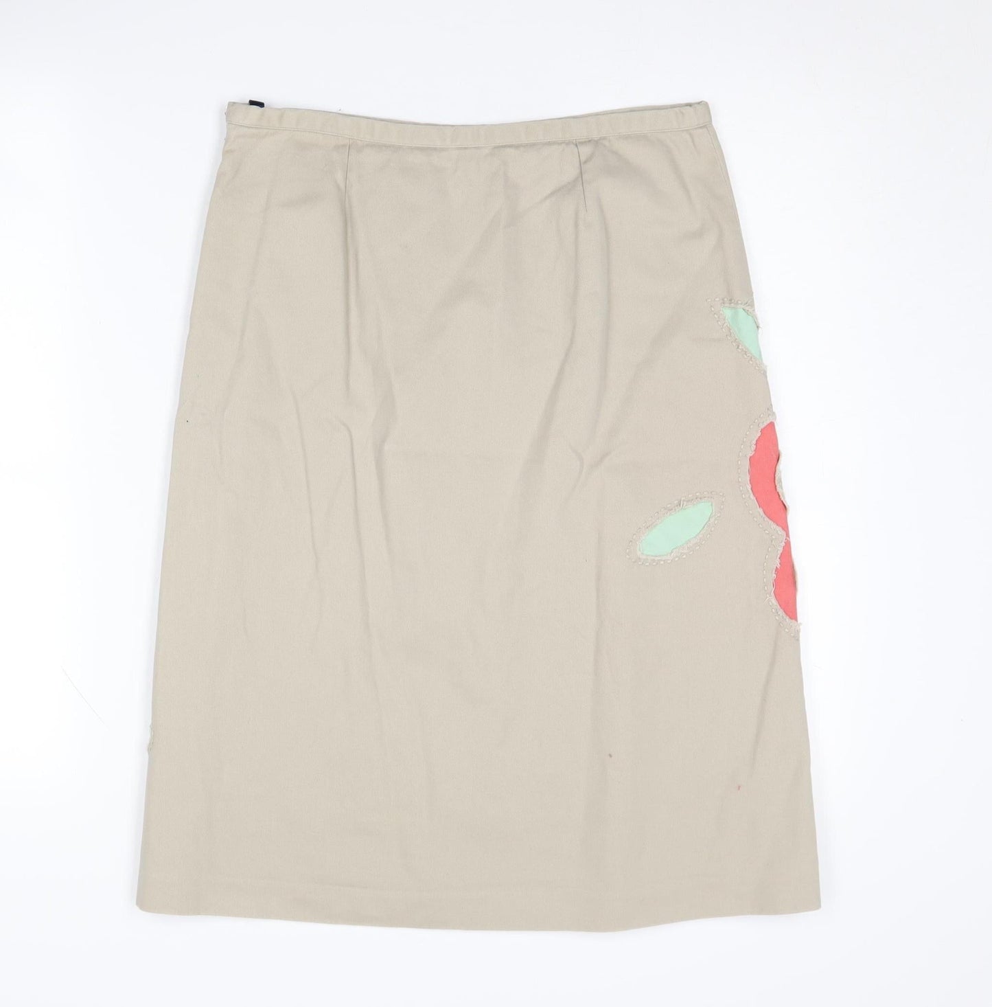 Boden Women's Beige Floral A-Line Midi Skirt Size 10