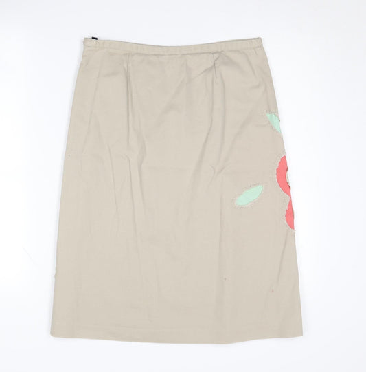 Boden Women's Beige Floral A-Line Midi Skirt Size 10