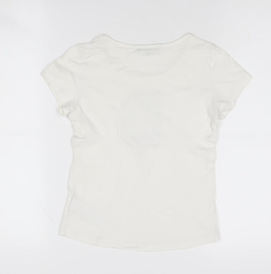 DKNY Girls White Sequin T-Shirt, Size 10 Years, Casual Top