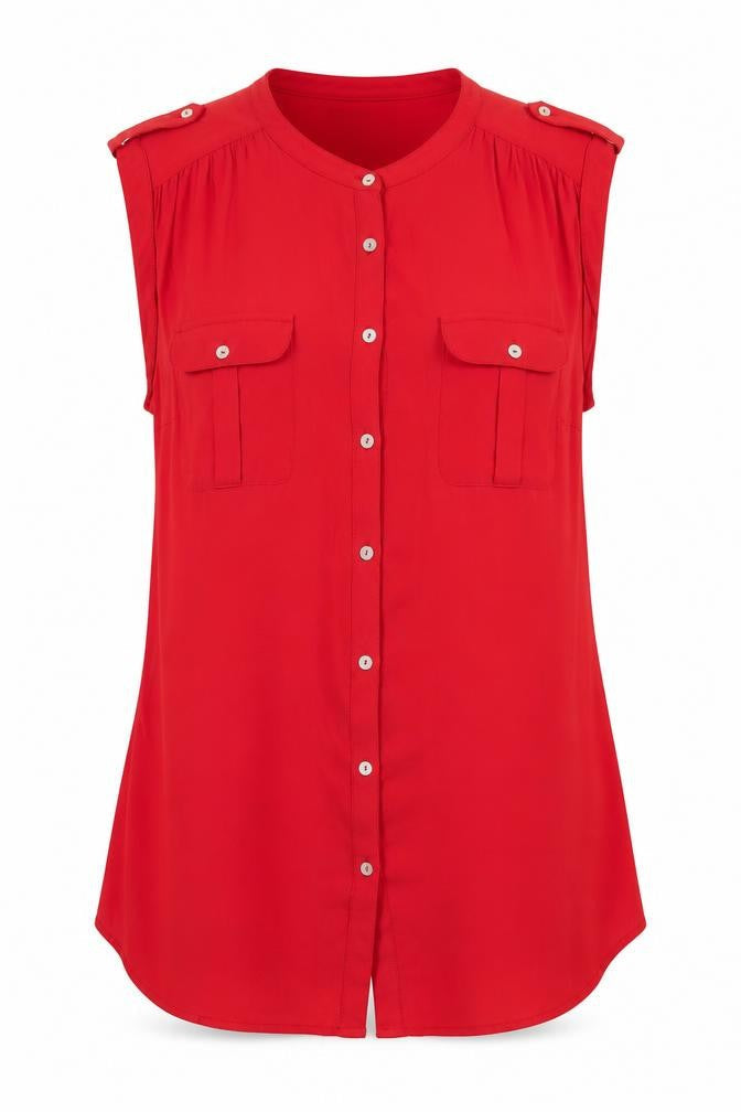 Womens UK Size 14 Laura Ashley Red Viscose Blend Button-Up