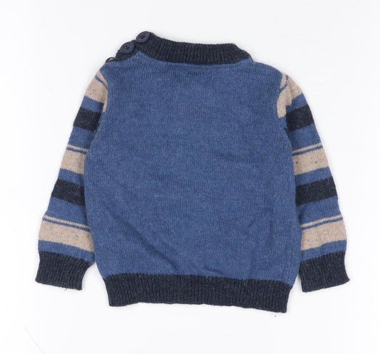 Monsoon Unisex Blue Animal Jumper 6-9 Months, Cotton Wool Blend