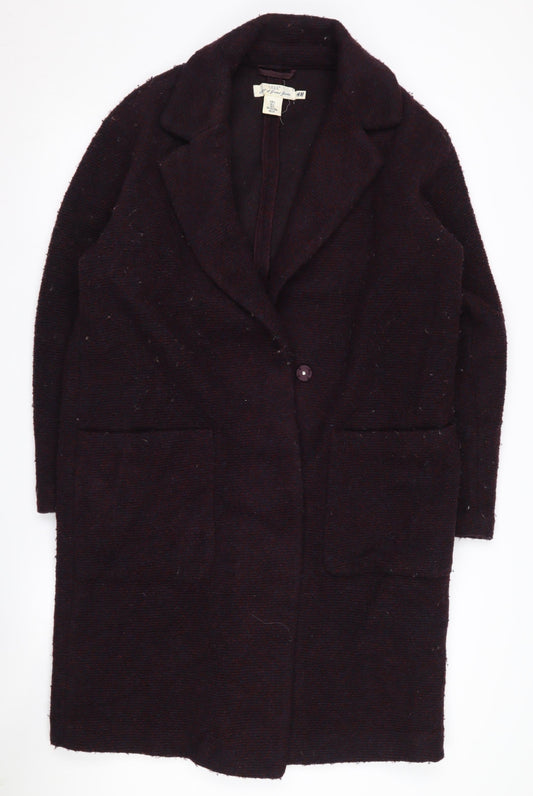 H&M Women's Purple Long Wool Overcoat, Size S, Casual Style