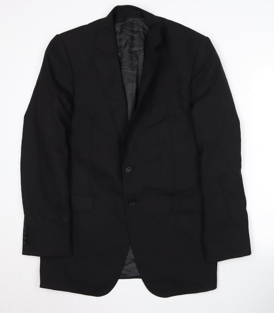 Jaeger Men's Black Wool Long Blazer - Size 42L
