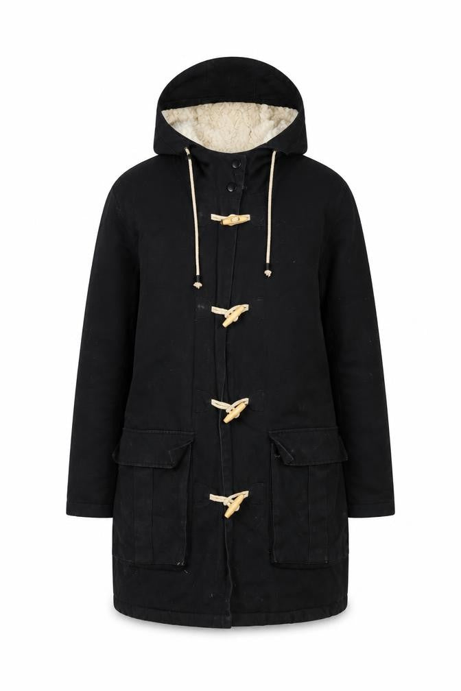 Front view of BDG Women's Black Toggle Long Coat S Casual