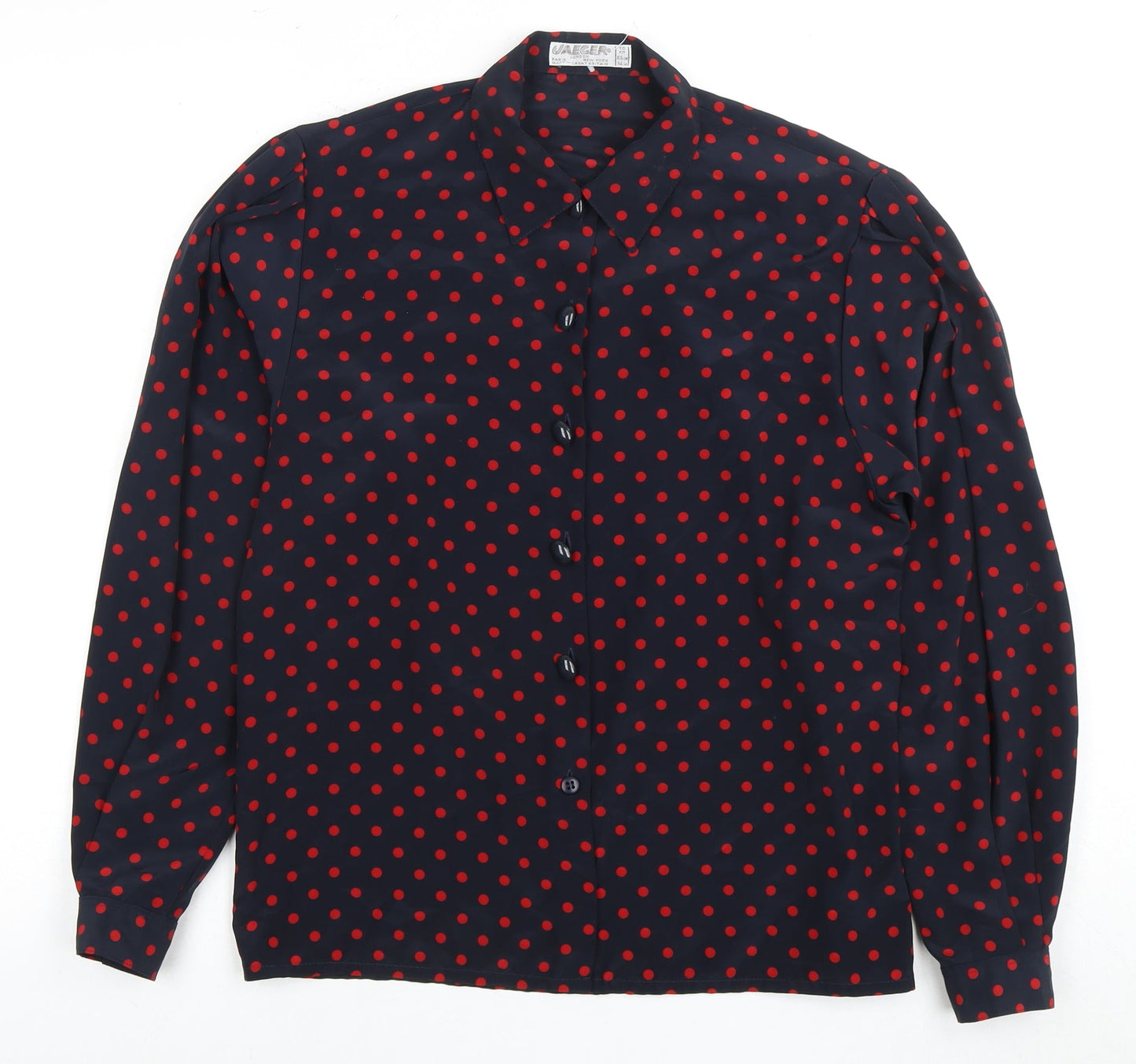 Jaeger Women's Black Polka Dot Button-Up Blouse - Size 12