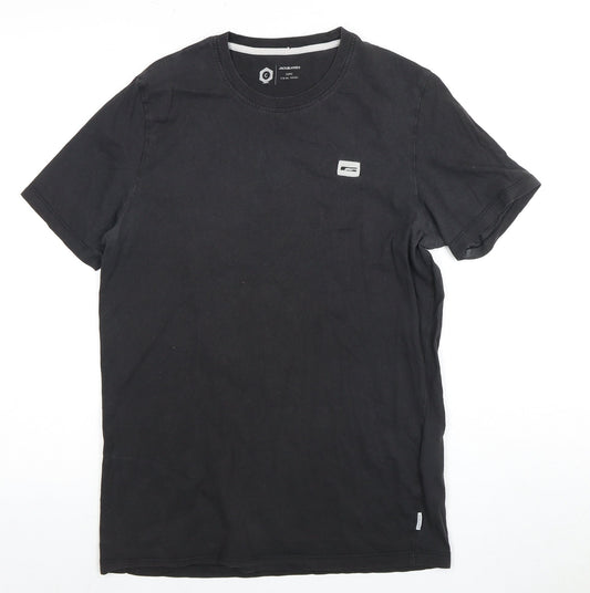 Jack & Jones Men's Black T-Shirt - Medium Size, Logo Accent