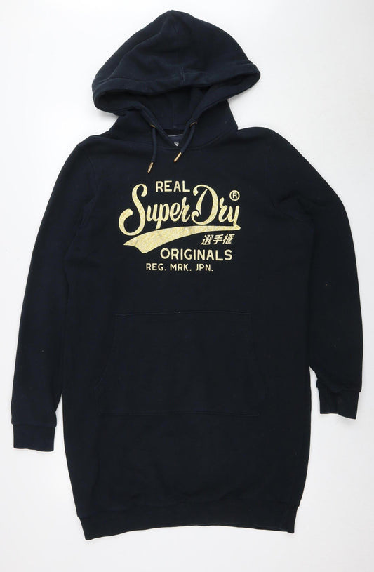 Superdry Women's Black Pullover Hoodie, Size 16, Logo Accent