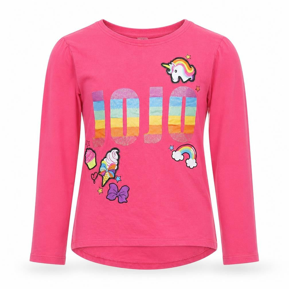 Front view of JoJo Siwa girls’ pink graphic print long sleeve t-shirt