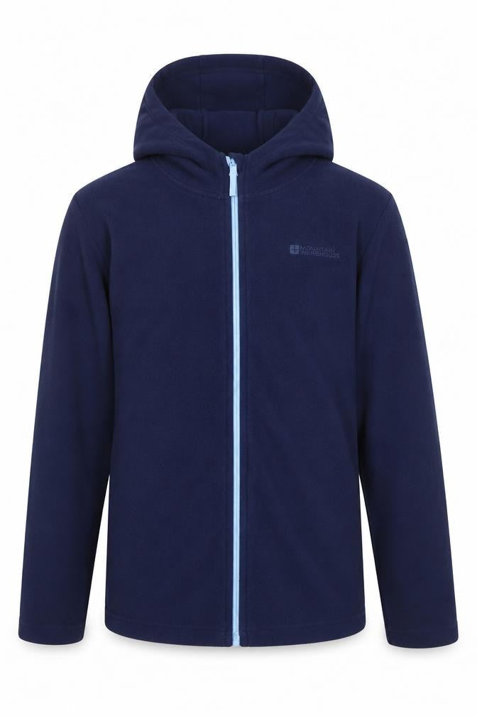 Front view of Mountain Warehouse boys’ blue fleece zip-up hoodie jacket 13y