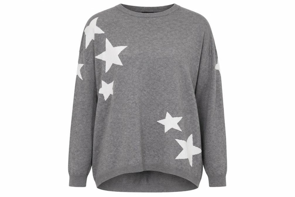 Zoe & Co Women's Grey Star Pattern Wool Pullover, M