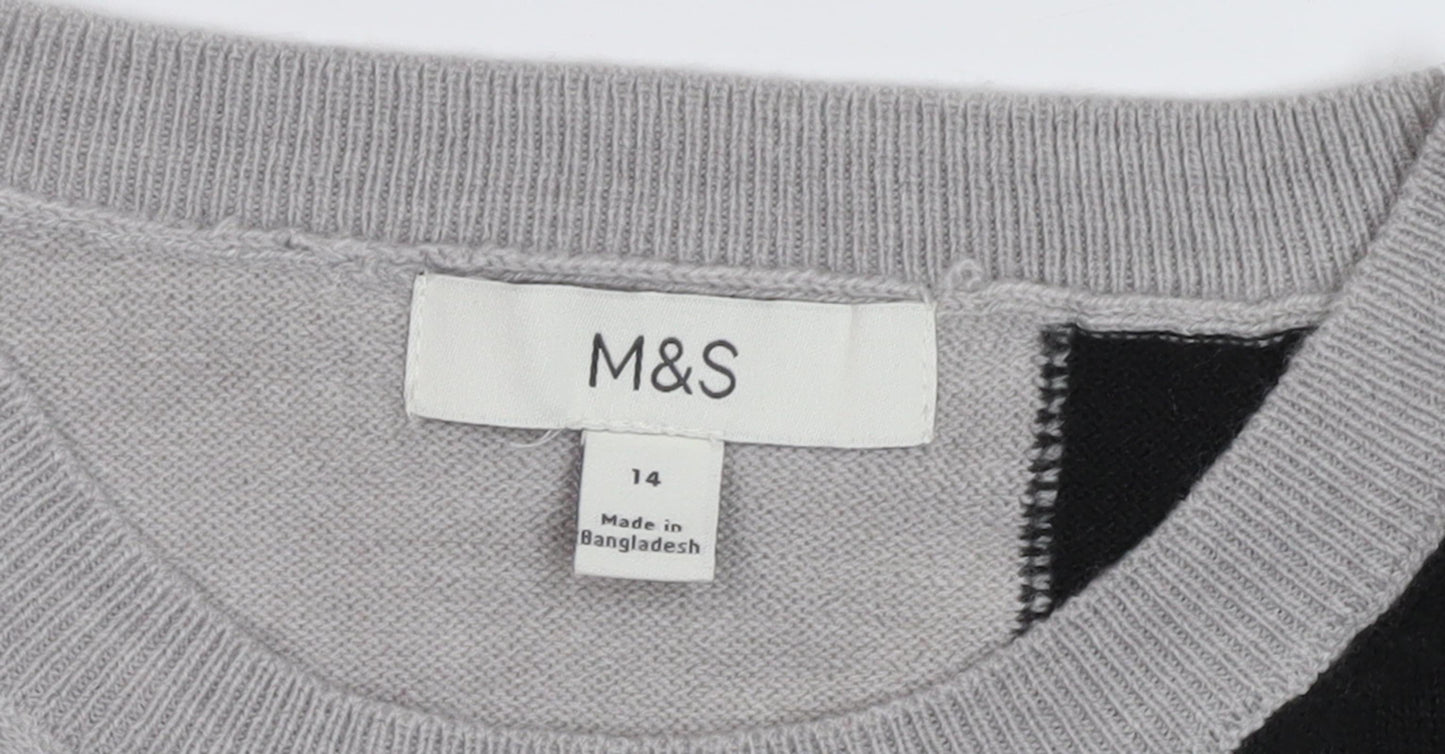 Marks and Spencer Women's Jumper, Black Grey Ivory, Size 14