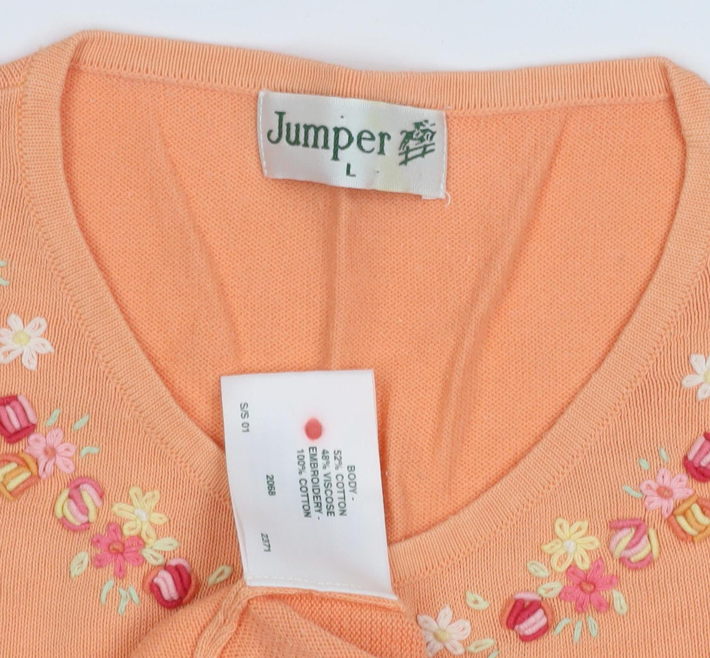 Jumper Women's Orange Cardigan L Embroidered Knit