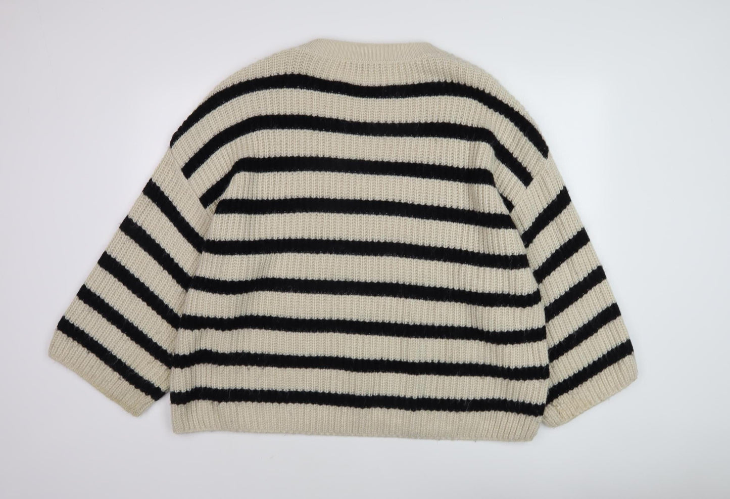 Zara Women's Black Beige Striped Pullover Jumper S