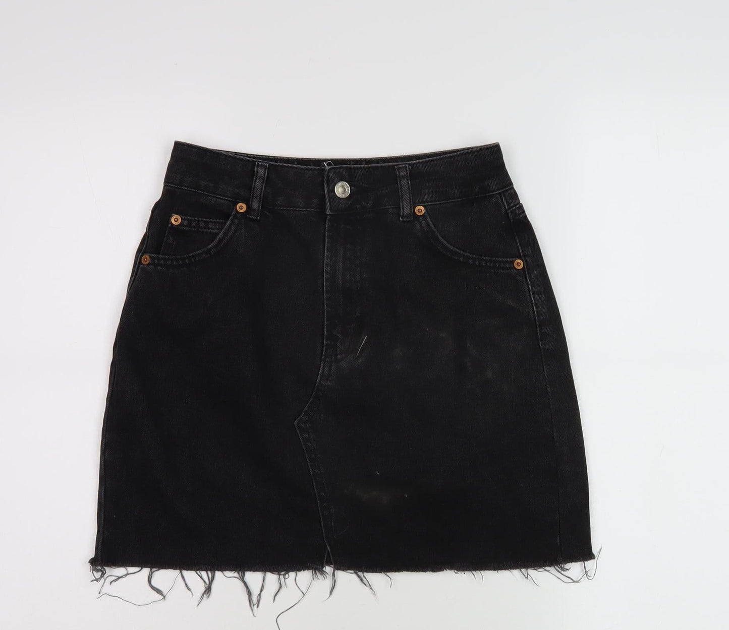 Topshop Women's Black Denim Short Skirt, Size 8