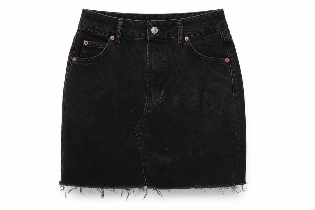 Topshop Women's Black Denim Short Skirt, Size 8