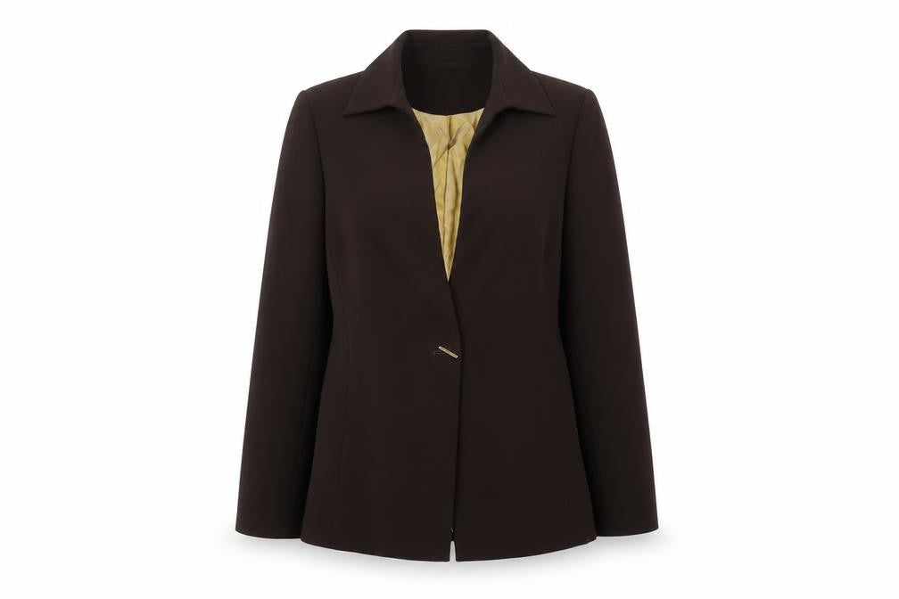 Front view of Amaranto Brown Women's Blazer, size 12, Long Sleeve