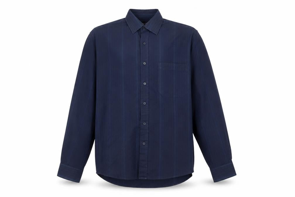 Leonardo Men's Blue Striped Button-Up Shirt 16.5