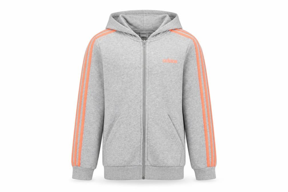 Front view of Adidas girls’ grey full zip hoodie 13-14 years sports fashion