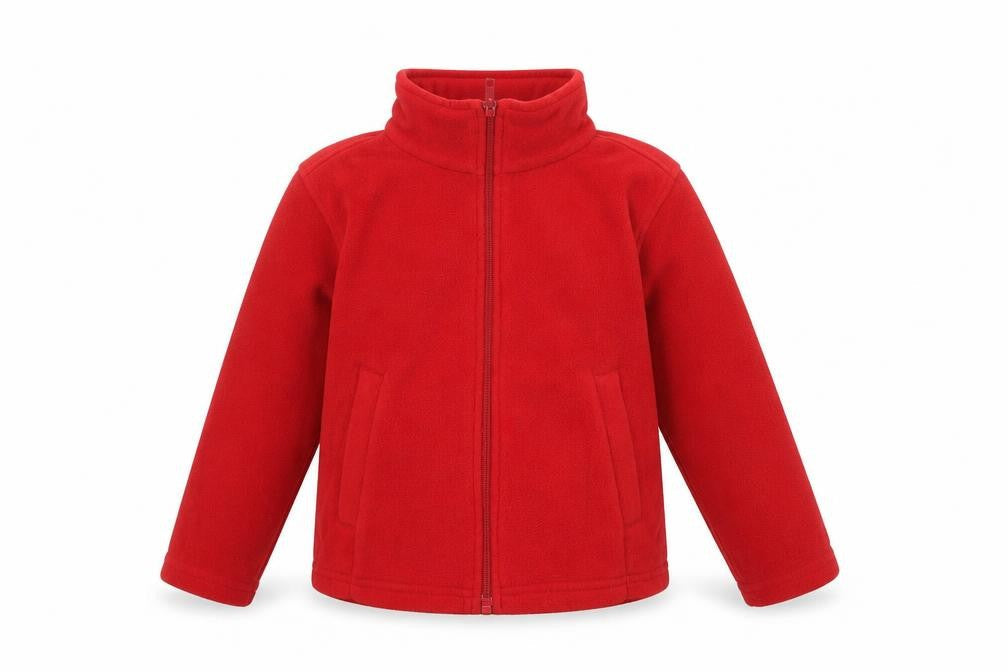 Front view of Regatta Professional girls’ red fleece jacket, lightweight, size 2y