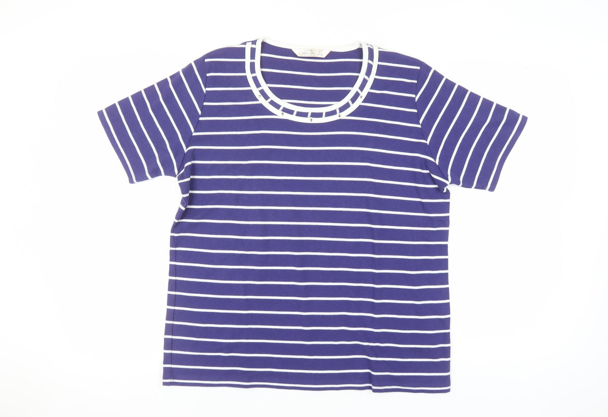 Additional front view of Honor Millburn Women's Blue Striped T-Shirt, size L