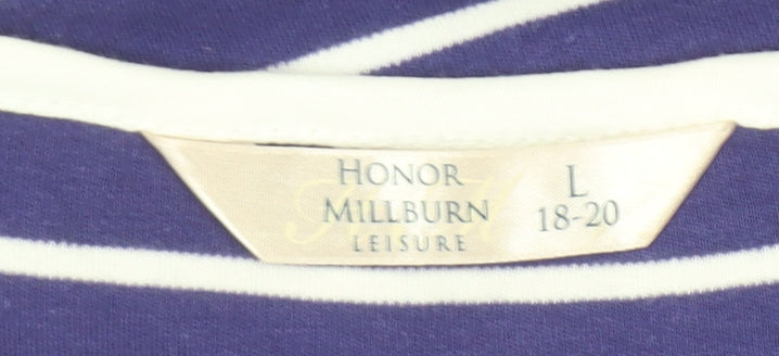 Close-up detail of Honor Millburn Women's Blue Striped T-Shirt, size L