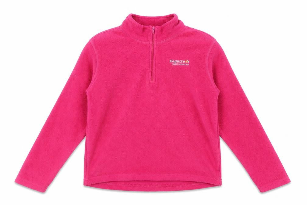 Front view of Regatta girls’ pink 1/2 zip fleece sweatshirt 9-10 years