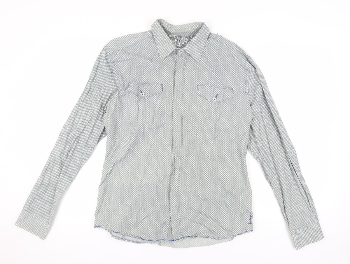 Firetrap Men's Grey Geometric Long Sleeve Shirt XL