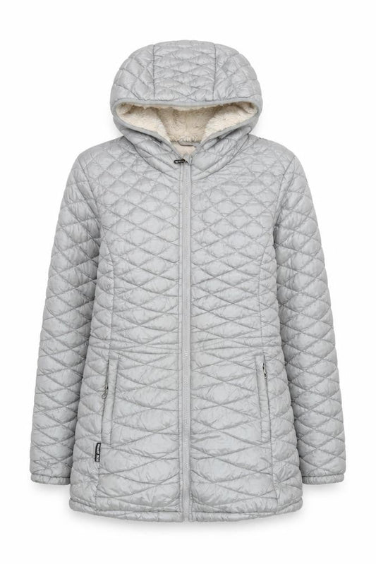 Steve Madden Women's Grey Puffer Jacket M Hooded Zipped
