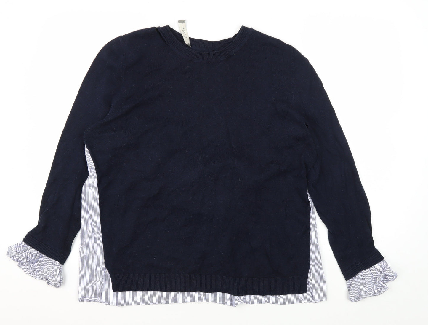 Oasis Women's Blue Crew Neck Striped Jumper - Size L
