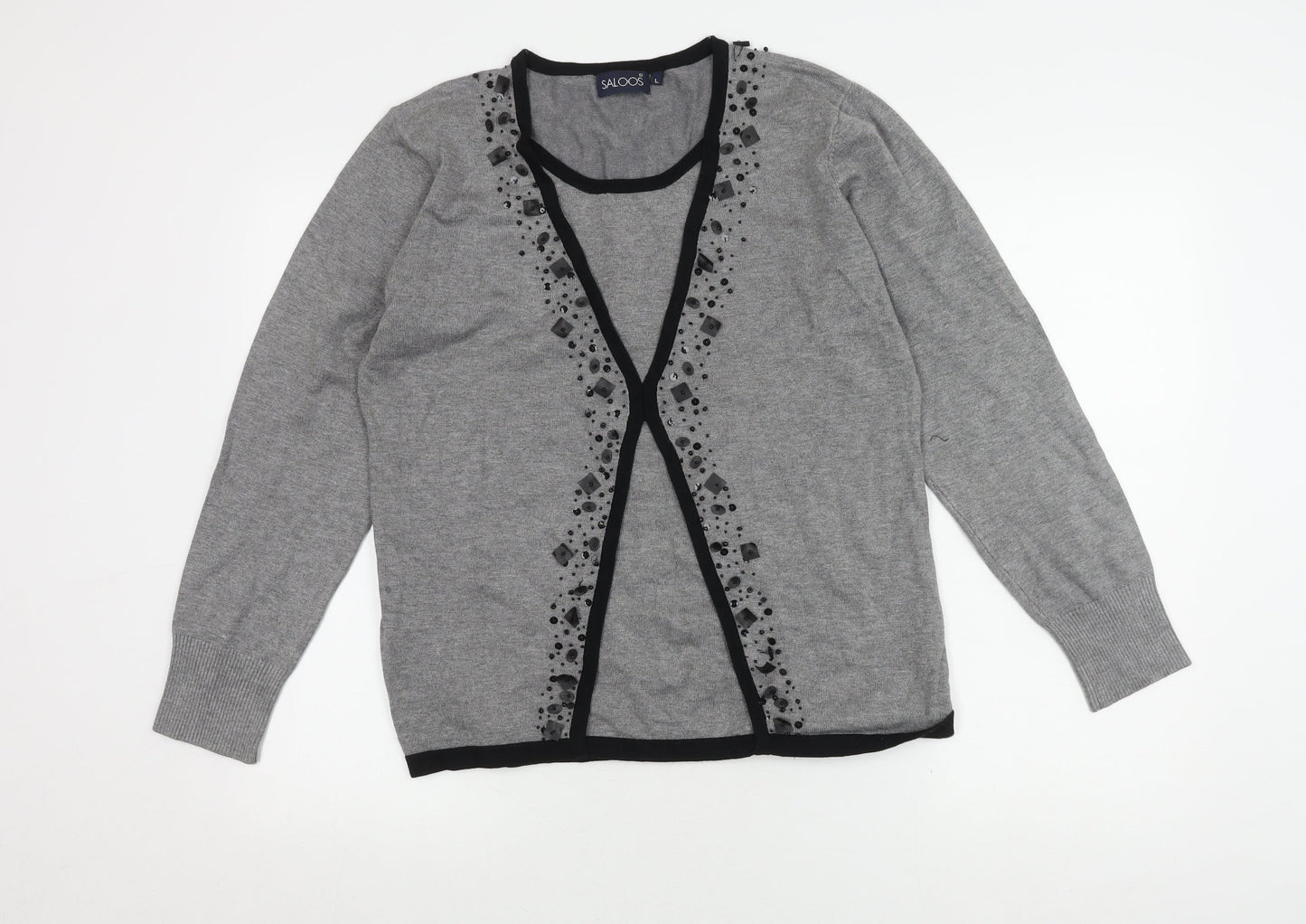 Saloos Women's Grey Cardigan Size L Knit Beaded