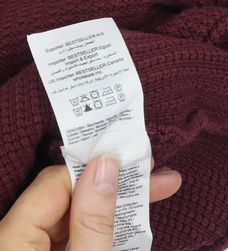 Jack & Jones Men's Red Waffle-Knit Pullover Jumper M