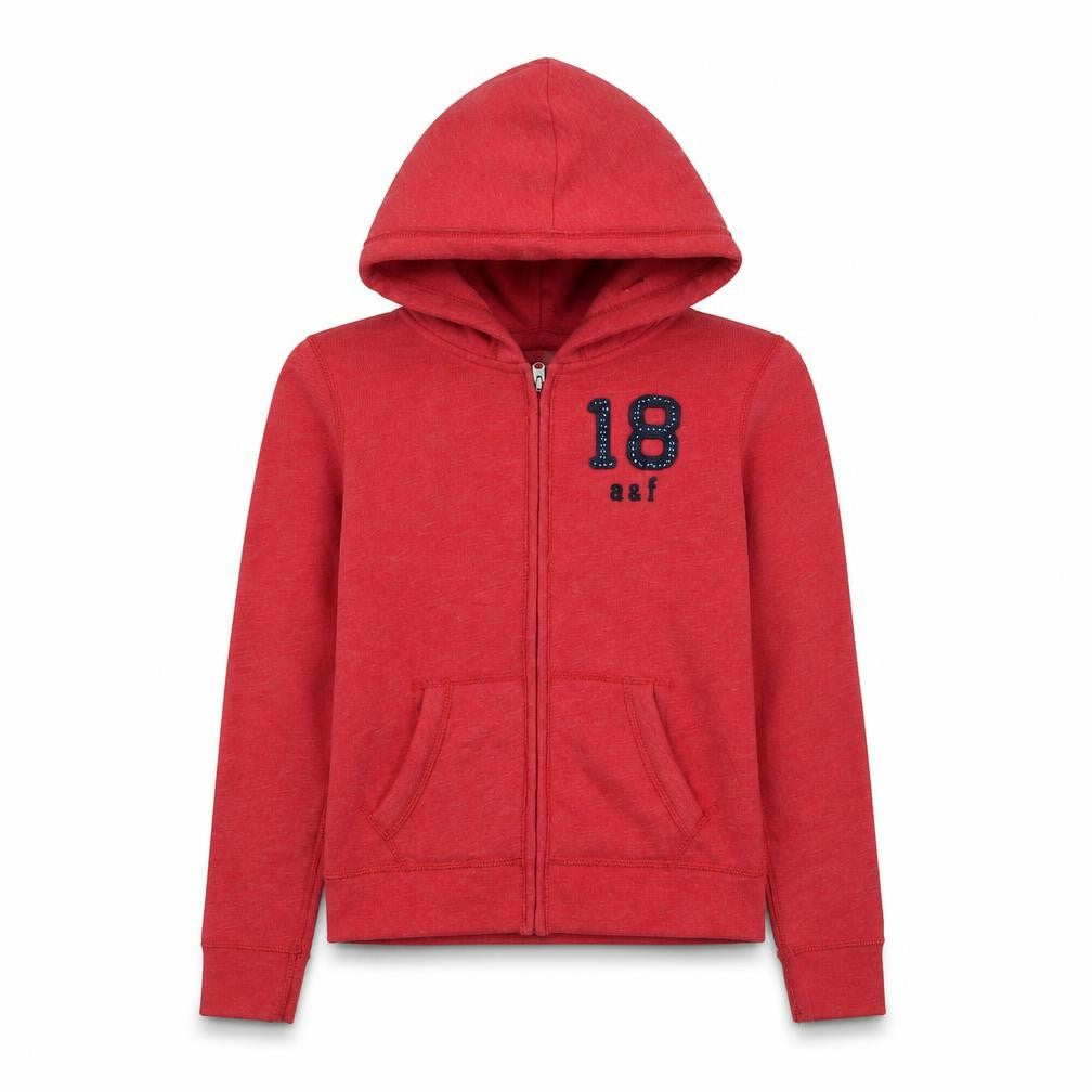 Front view of Abercrombie & Fitch girls’ red hoodie m full zip graphic