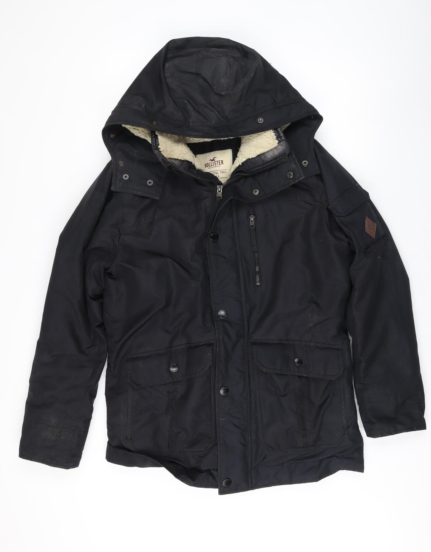 Hollister Men's Black Parka Jacket S Hooded