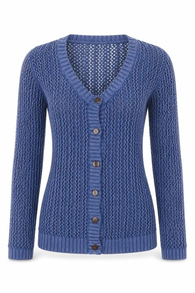 H&M Women's Blue Cardigan - Size 8, Cotton Knit