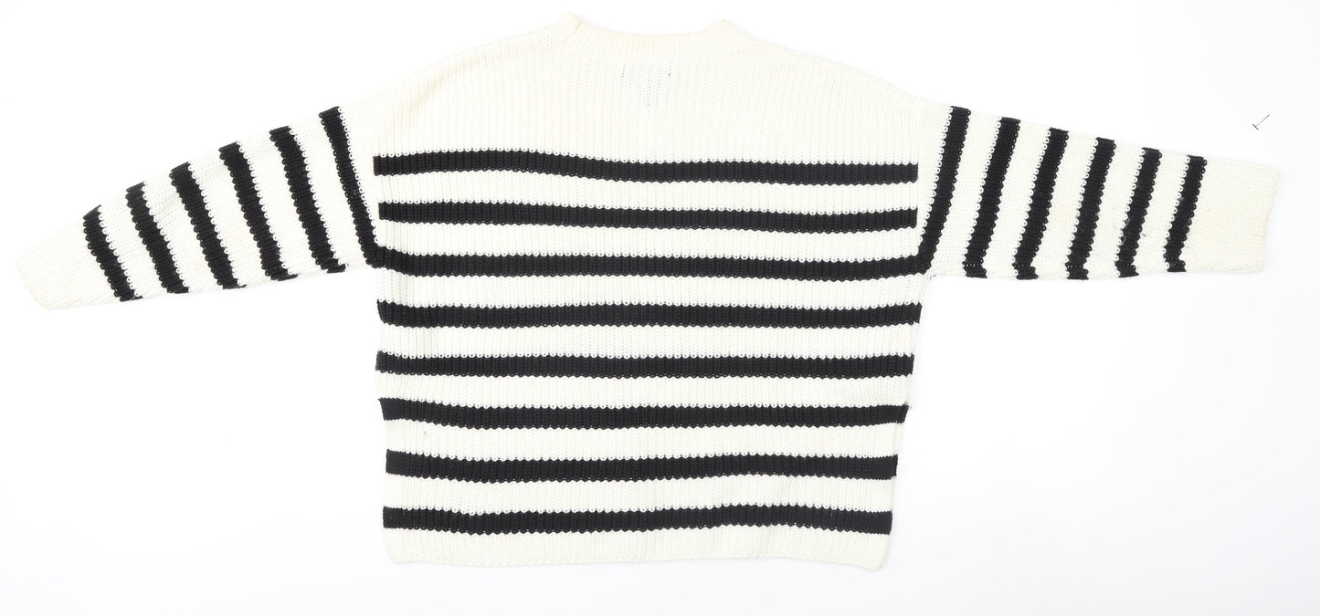 New Look Women's White Striped Knit Jumper S