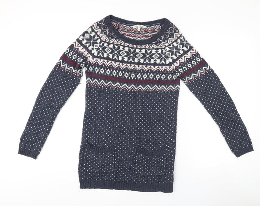 Fat Face Women's Blue Fair Isle Knit Jumper Size 8