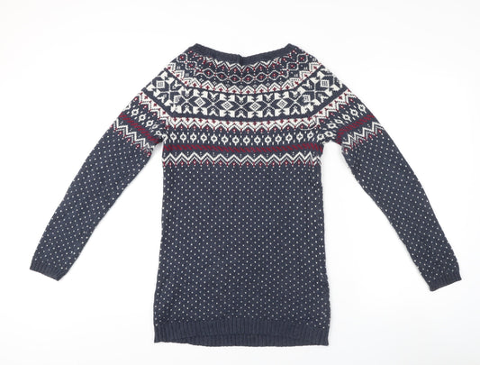 Fat Face Women's Blue Fair Isle Knit Jumper Size 8