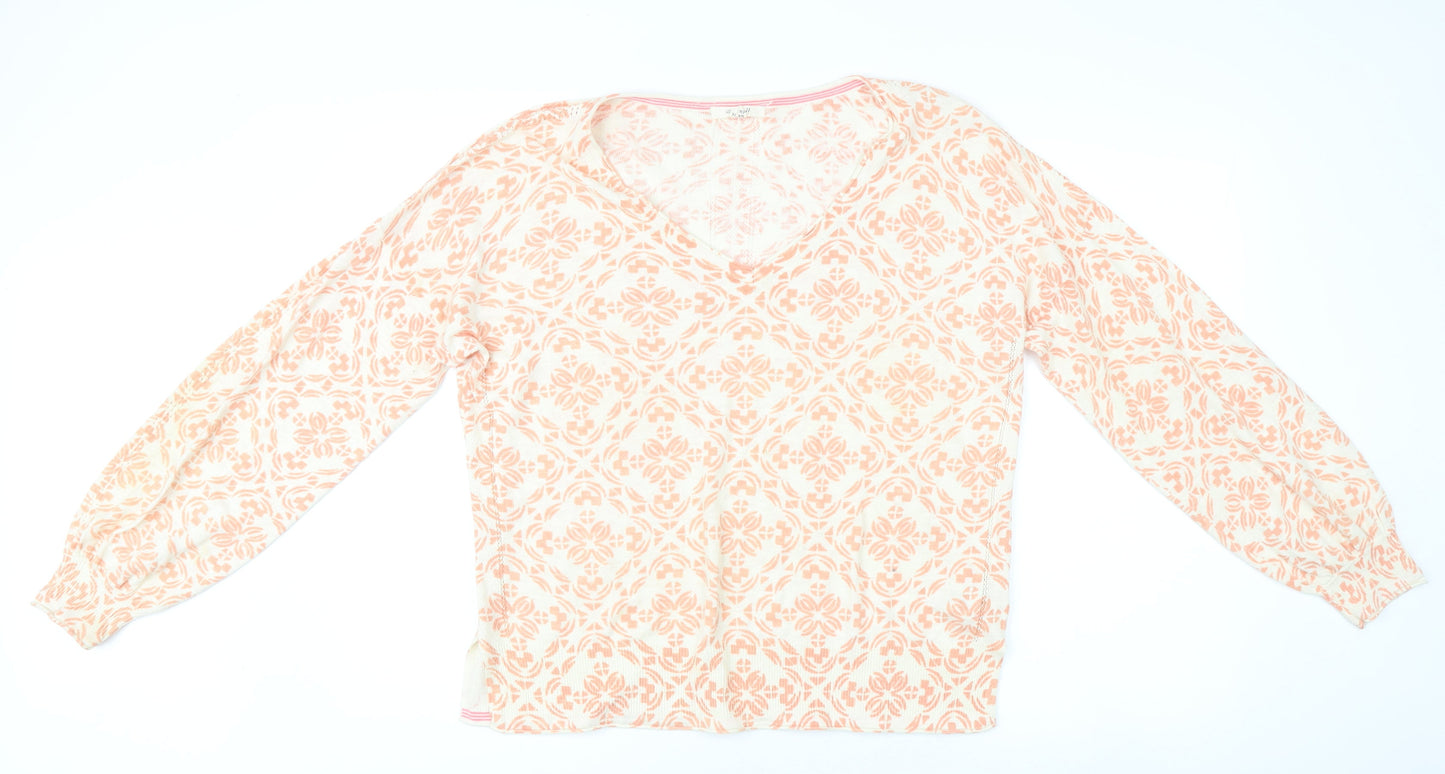 White Stuff Women's Pink V-Neck Geometric Pullover Size 16